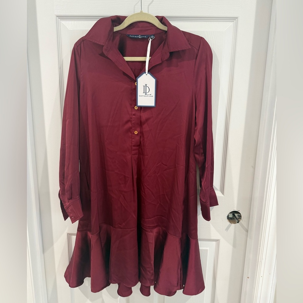Duffield Lane Iris Dress – Pinot Silky Stretch Satin, S New With Tags